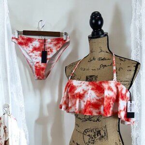 Kendall & Kylie Red Tie Dye  Two Piece‎ Bikini Swimsuit Size Large